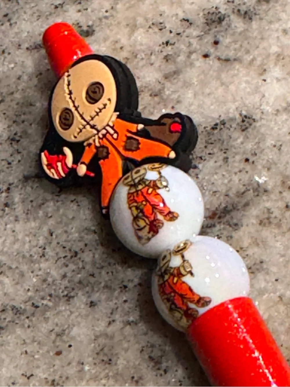 Rag doll Halloween Themed Beaded Pen - Orange Decorative Ballpoint
